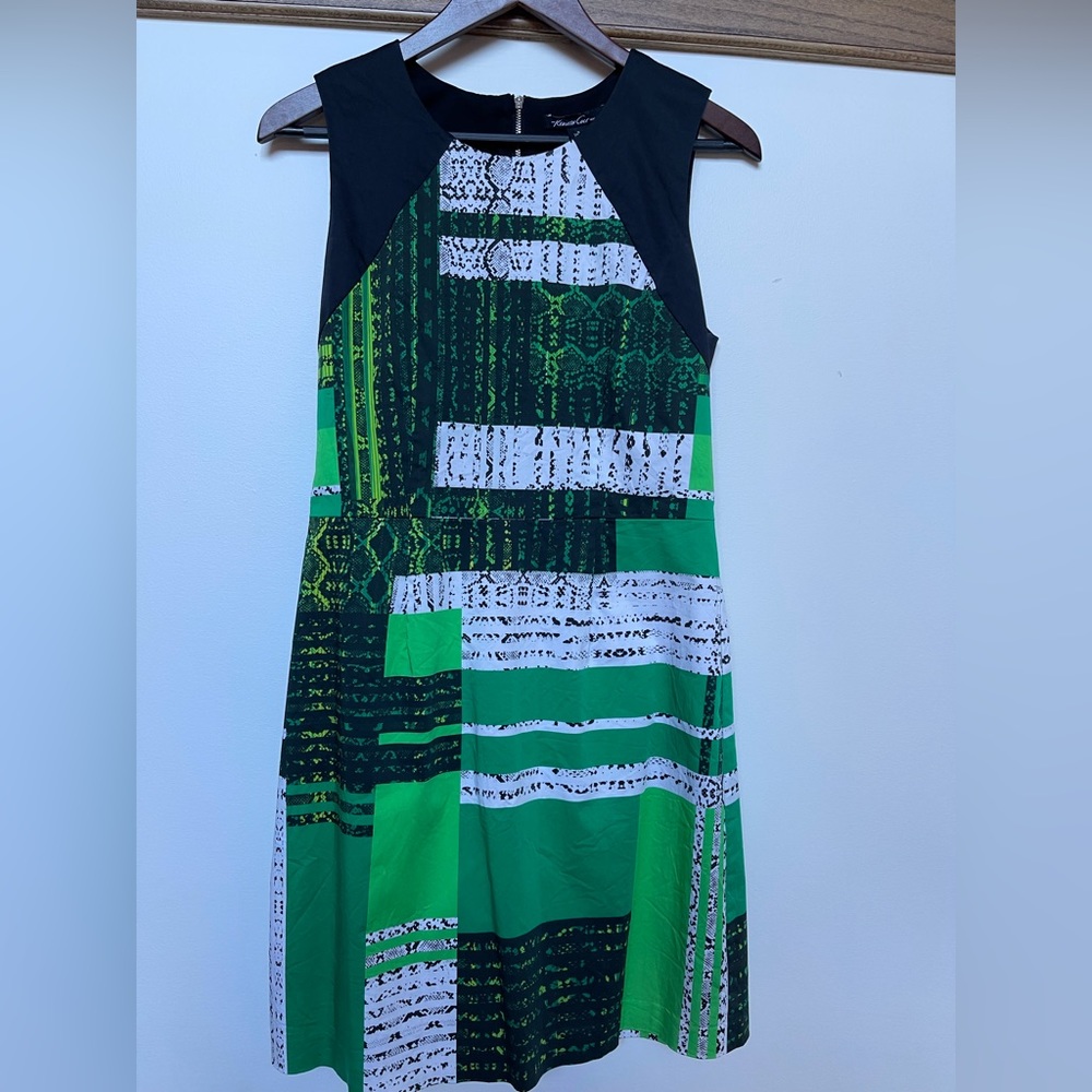 Kenneth Cole Black/White/Green Geometric Print Sheath Dress 8